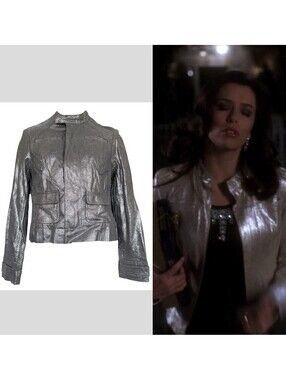 ASO Gabrielle Solis Genuine Leather Silver Bebe Jacket Size Small